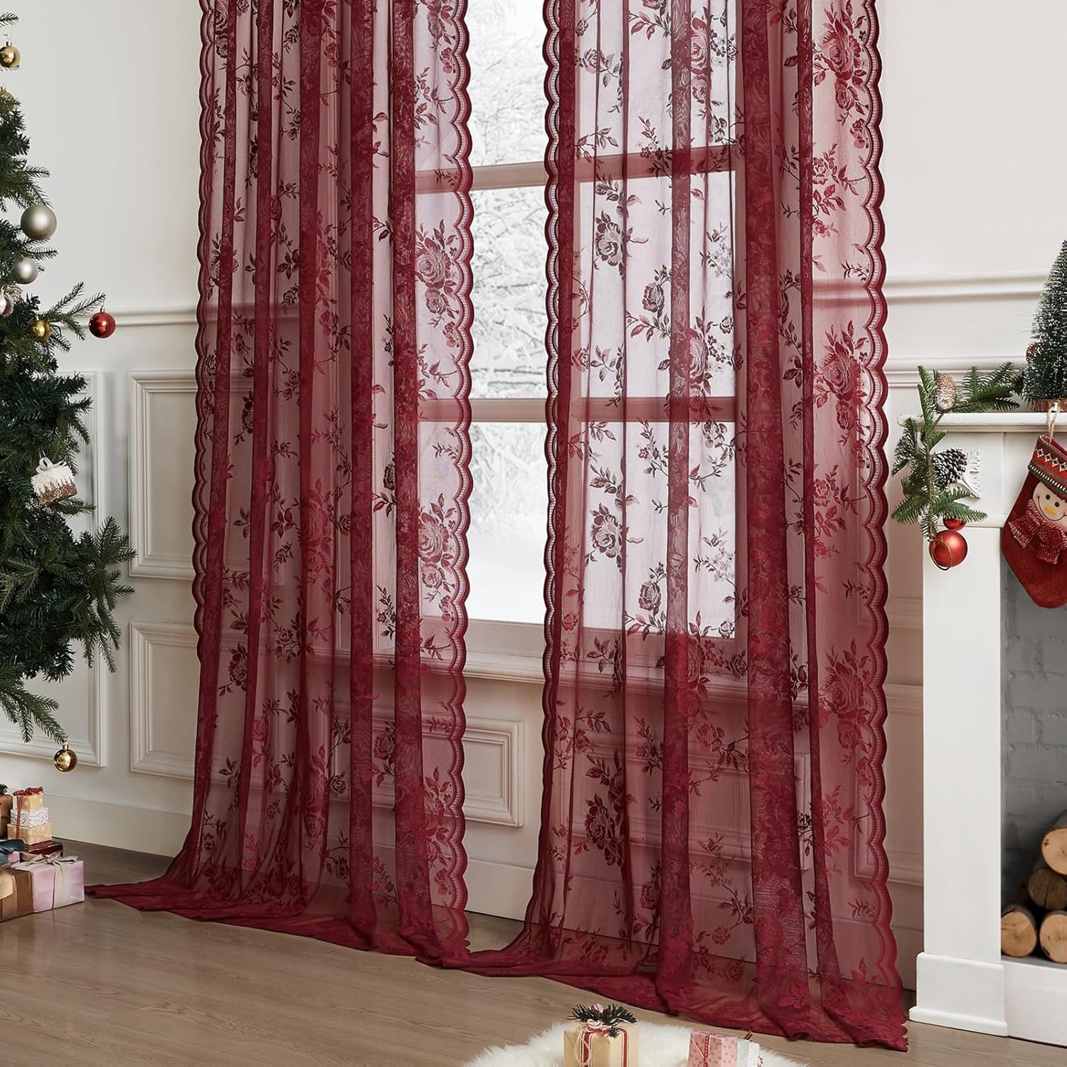 1 PC Burgundy Lace Curtains 45 - Tablet Accessories Aesthetic ulasan dan harga