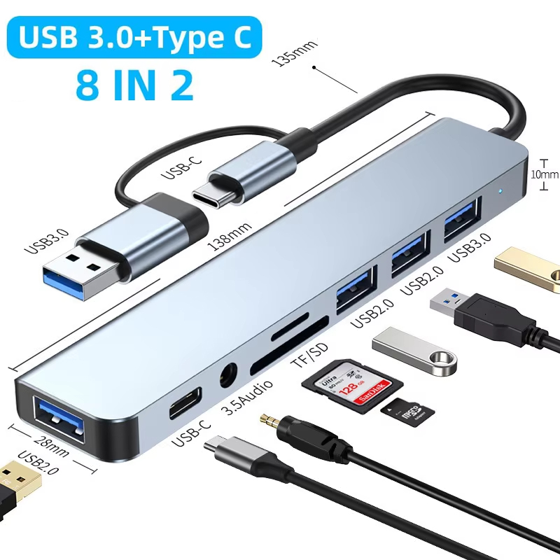8 in 2 USB +Type C HUB Docking - Microsd Card Tablet ulasan dan harga